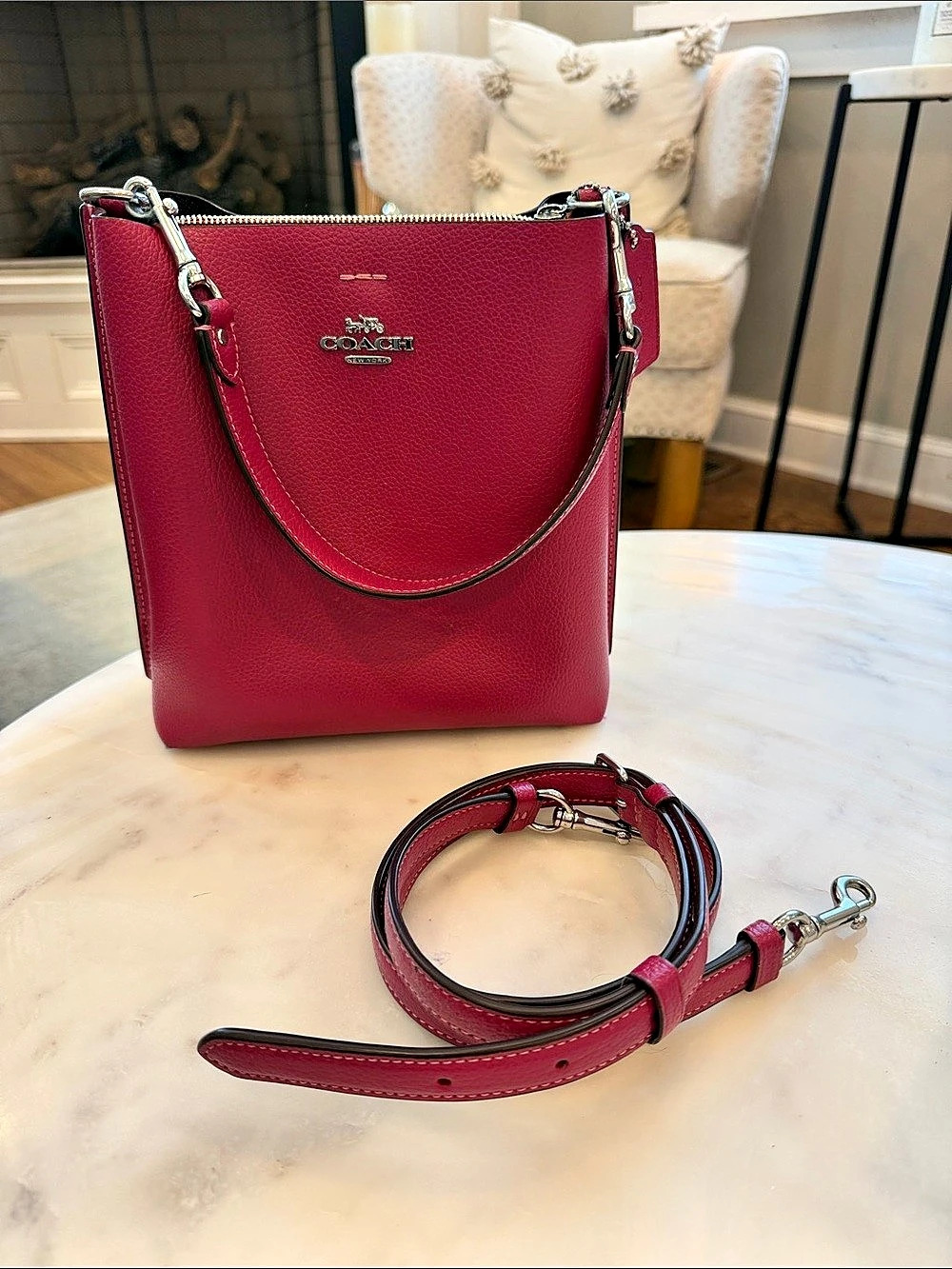 Coach Pink Bucket Bag with crossbody strap